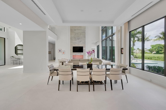 dining space with a fireplace