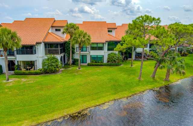 aerial view with a water view