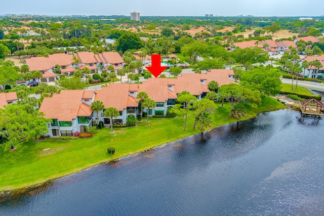 aerial view with a water view