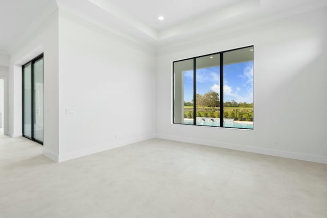 spare room featuring a tray ceiling