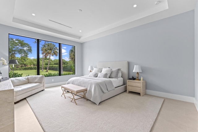 bedroom with a raised ceiling