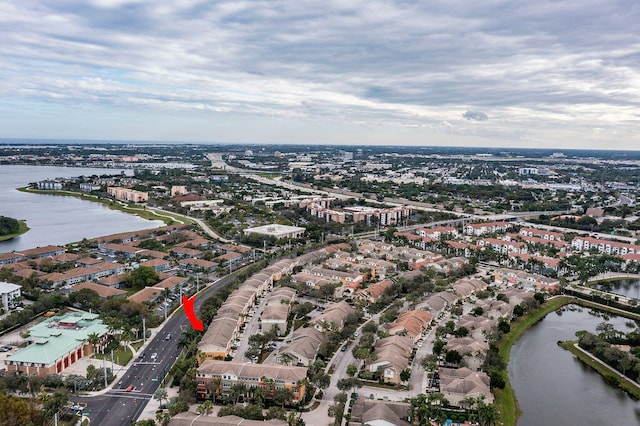 aerial view with a water view