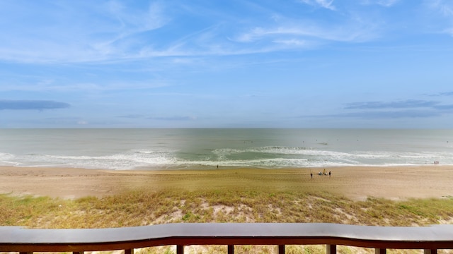 view of water feature with a beach view