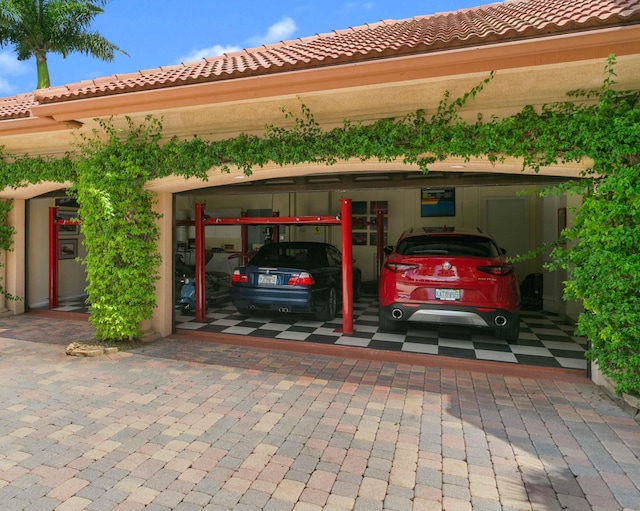 view of parking / parking lot with a carport