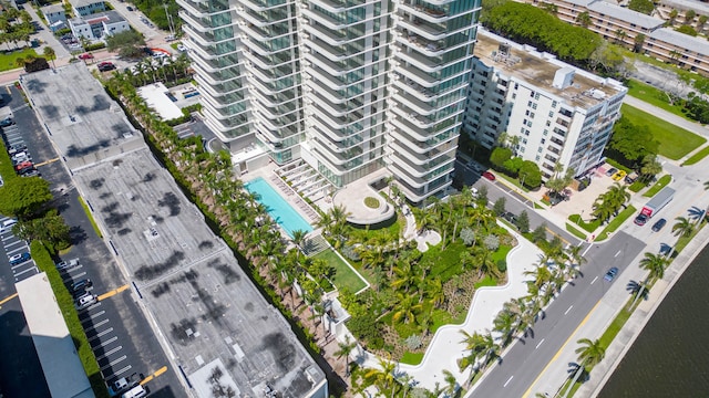 aerial view featuring a water view