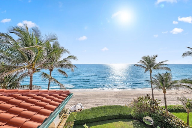 view of water feature featuring a beach view