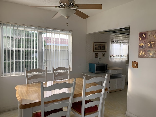 dining area featuring ceiling fan and plenty of natural light