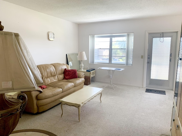 living room featuring a textured ceiling