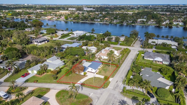 aerial view featuring a water view