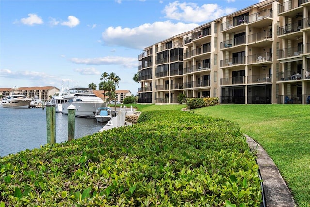 exterior space featuring a dock