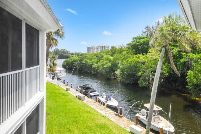 property view of water featuring a dock