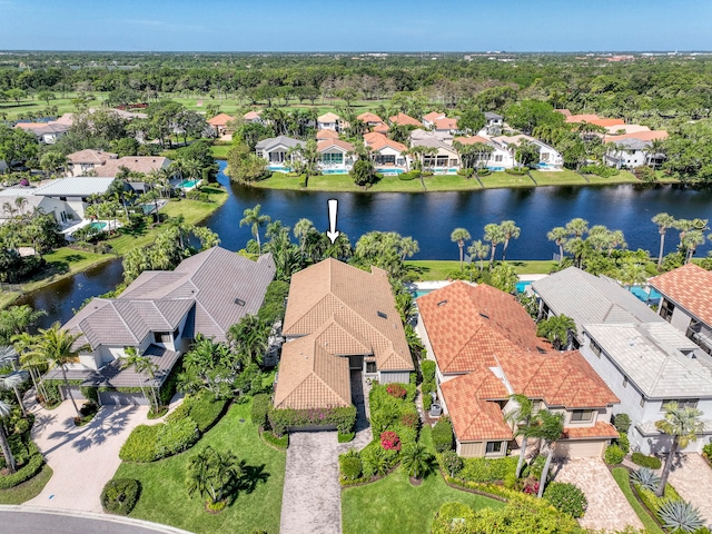 aerial view with a water view