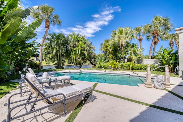 view of swimming pool featuring a patio