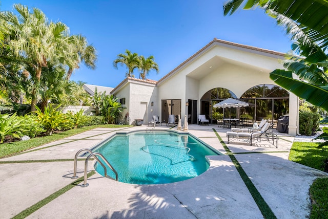 view of swimming pool featuring a patio