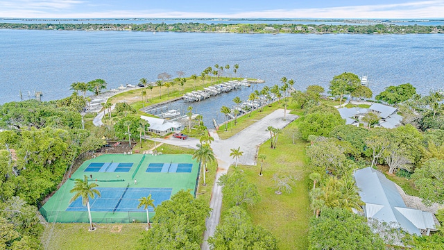 aerial view with a water view