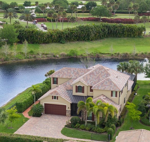 aerial view with a water view