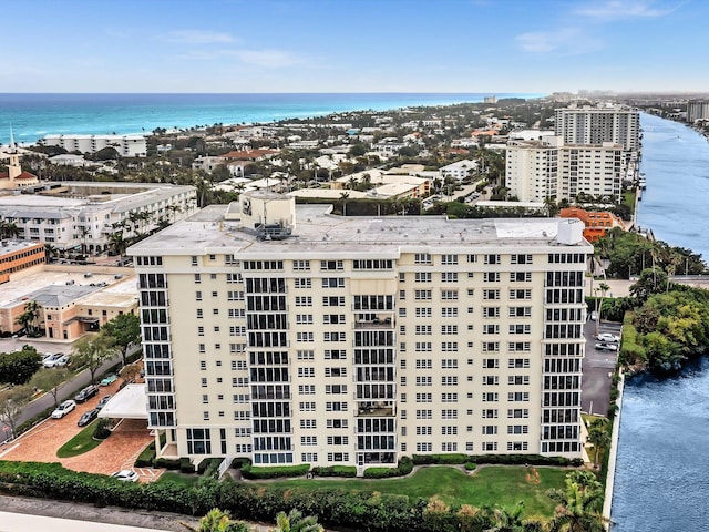 aerial view with a water view