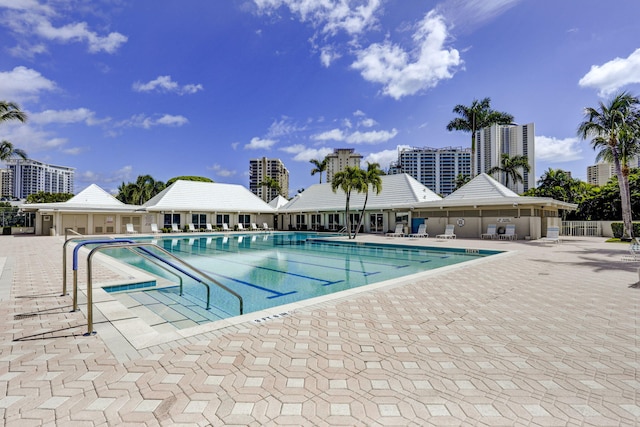 view of pool featuring a patio