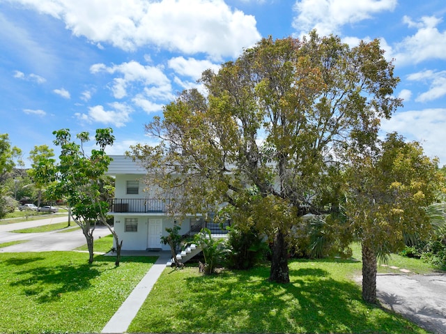 view of property hidden behind natural elements with a front lawn