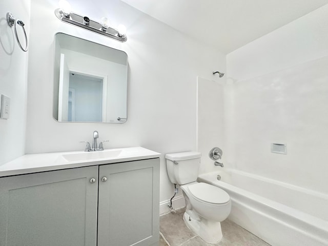 full bathroom with vanity with extensive cabinet space, tile floors, toilet, and bathtub / shower combination