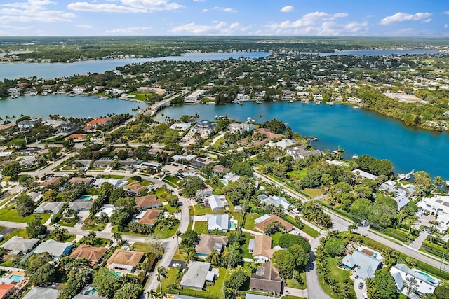 drone / aerial view featuring a water view