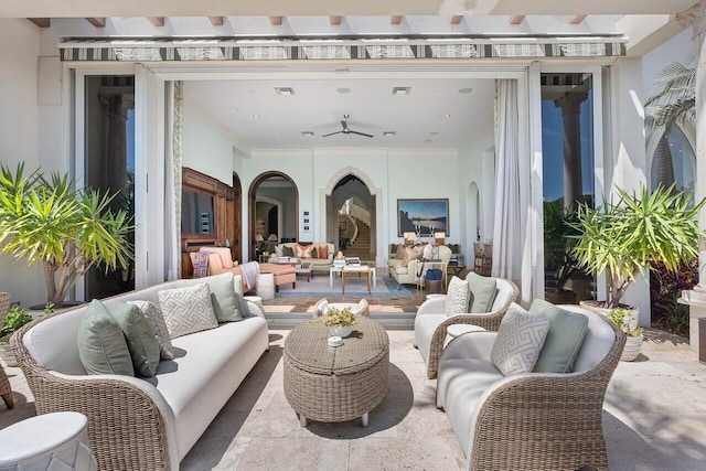 view of terrace with outdoor lounge area and french doors