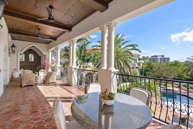 balcony with ceiling fan