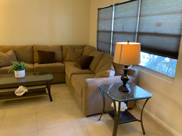 living room with light tile floors