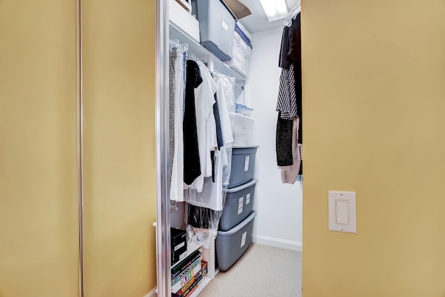 spacious closet featuring light carpet