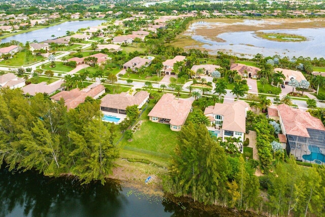 aerial view featuring a water view