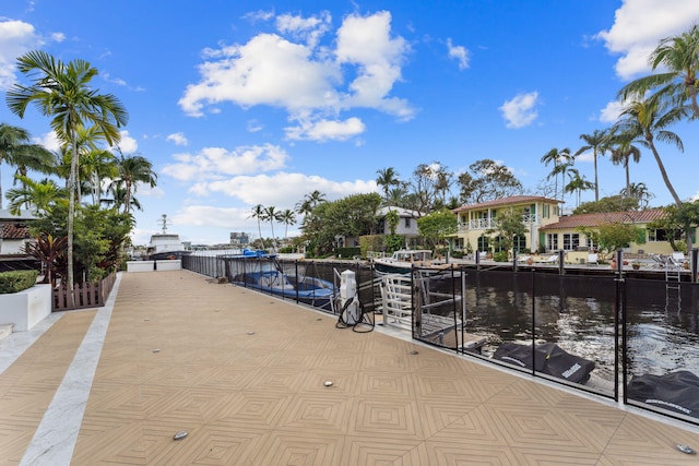 view of patio / terrace with a water view