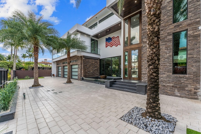 view of patio / terrace with a garage