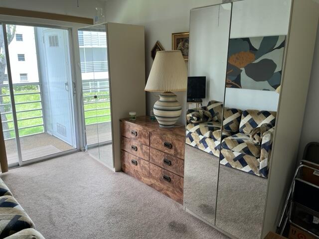 carpeted bedroom with access to outside