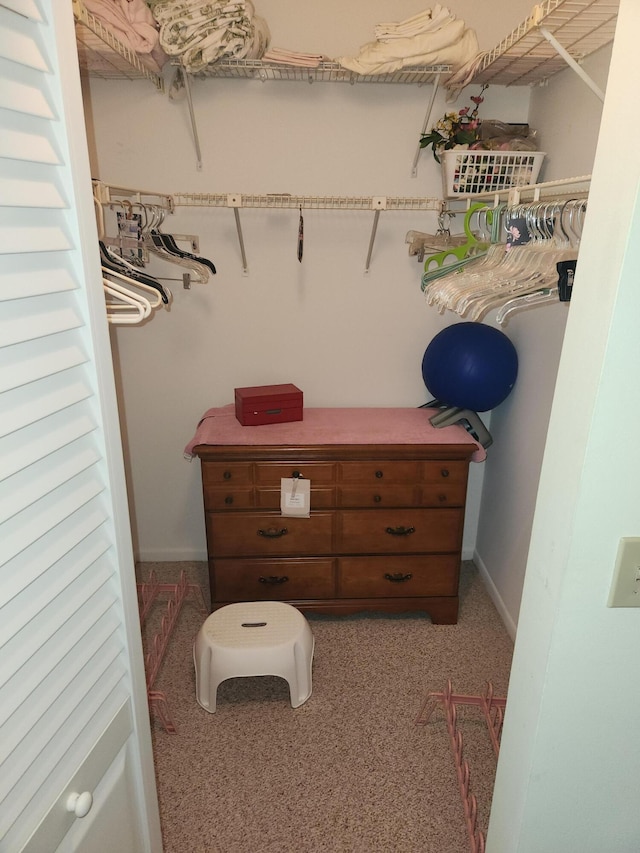 walk in closet featuring carpet floors