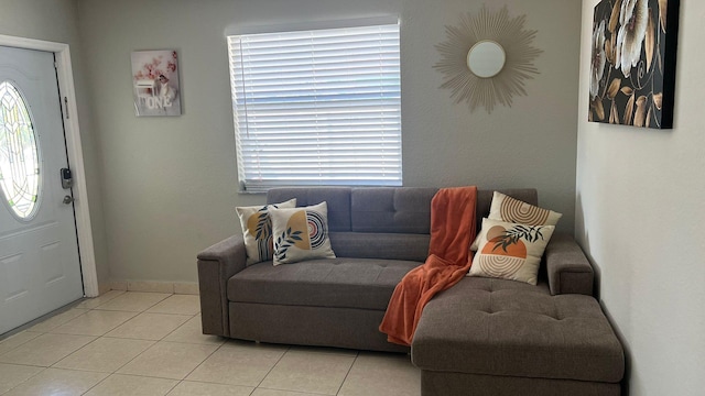 living room with light tile floors