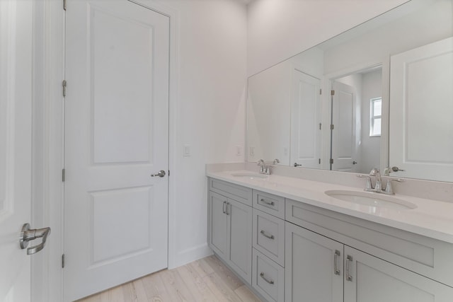 bathroom featuring vanity and hardwood / wood-style flooring