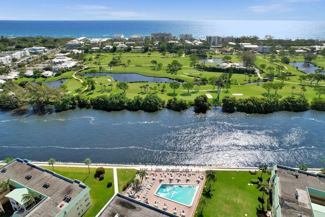 aerial view with a water view