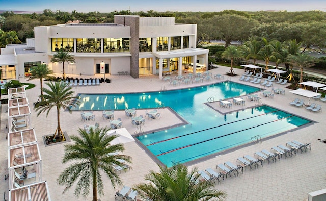 view of swimming pool with a patio area