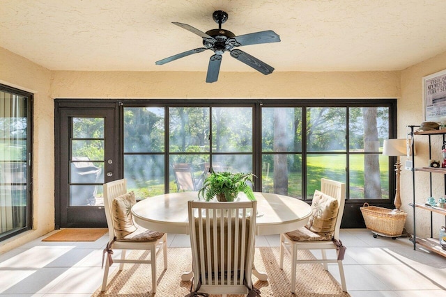 sunroom / solarium with ceiling fan and a wealth of natural light