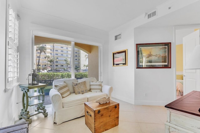 living room featuring light tile patterned flooring