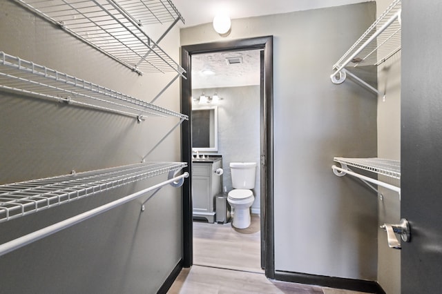 spacious closet featuring light hardwood / wood-style flooring