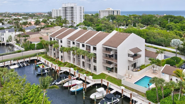 aerial view with a water view