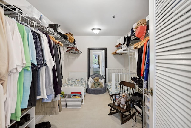 spacious closet featuring carpet flooring