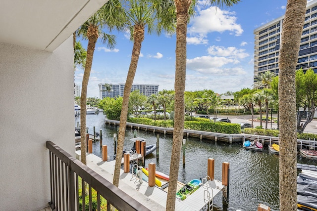 view of dock with a water view