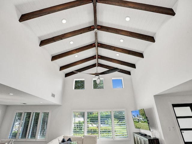 interior details featuring beamed ceiling