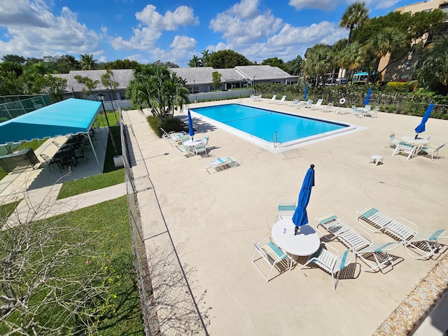 view of swimming pool with a patio