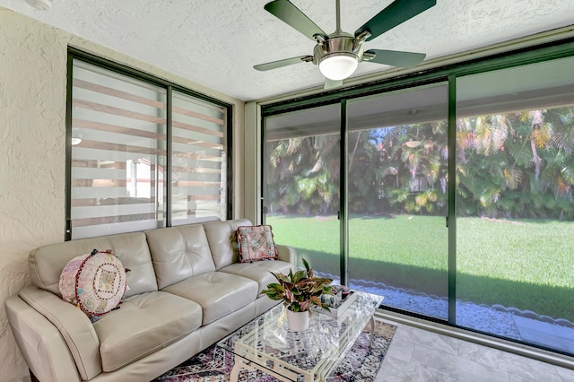 sunroom / solarium with ceiling fan