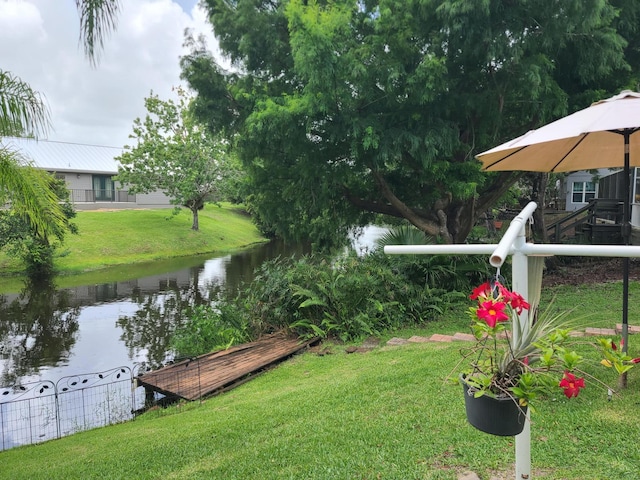 view of yard with a water view