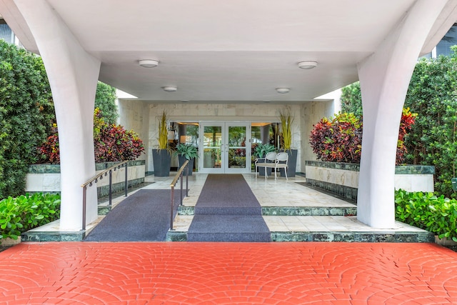 view of terrace featuring french doors