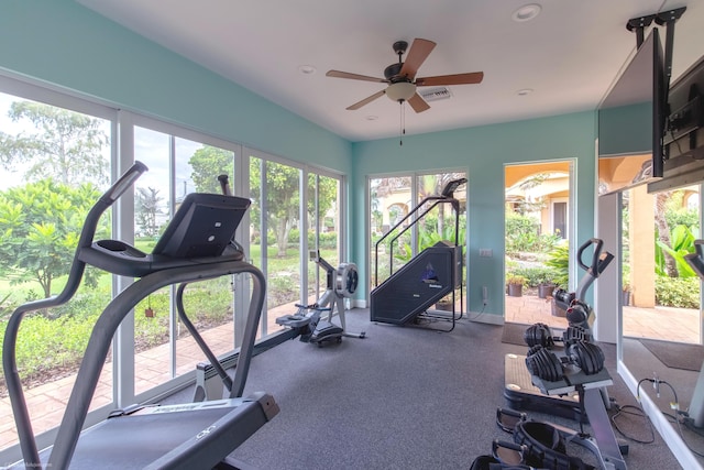 gym with ceiling fan